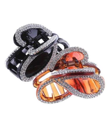 RAYNAG Set of 2 Elegant Rhinestones Claw Clip Jaw Clips For Thick Hair (Black+Brown) Black Brown - Buy Online on GoSupps.com