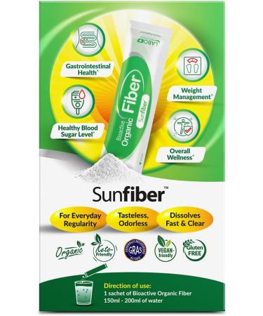 LABO Nutrition Bioactive Organic Fiber Sunfiber Soluble Prebiotic Fiber Supplement Support Healthy Digestive Intestinal Wellness with Partially Hydrolyzed Guar Gum Low-FODMAP Non-GMO 30 Sachets - Buy Online on GoSupps.com