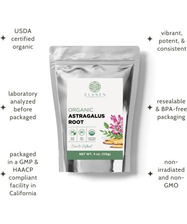 Elanen Naturals Organic Astragalus Root 4 oz. (113g) USDA Certified Organic Astragalus Membranaceus Dried Root Tea Huang Qi Cut & Sifted - Buy Online on GoSupps.com