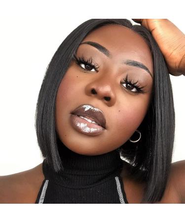 Noble Black Bob Wig for Women - 10 Inch Short Straight T Part HD Lace Front | 150% Density Heat Resistant Synthetic Hair | Blunt Cut for Party & Daily Use - Natural Black - Buy Online on GoSupps.com