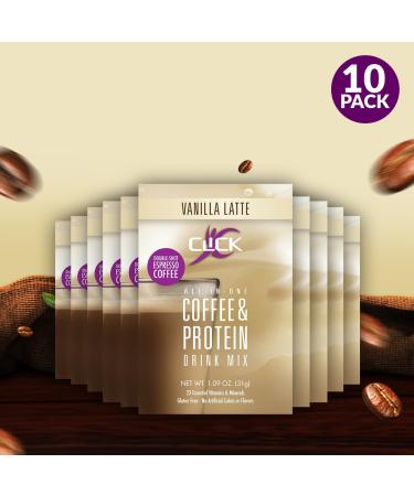 CLICK All-in-One Protein & Coffee Meal Replacement Mix - Vanilla Latte | 10 Single-Serving Packets - International Shipping - Buy Online on GoSupps.com