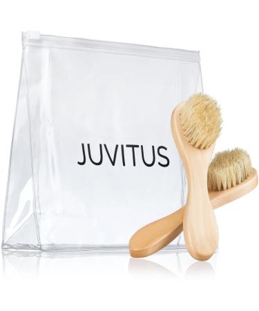 2-Pack of Face Brush for Cleansing and Exfoliation with Deluxe Travel Bag Natural Bristles and Wood Handle