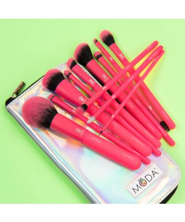 MODA Totally Electric 13pc Full Face Makeup Brush Set - Neon Pink | Powder Blush Shader & More for Flawless Makeup - Buy Online on GoSupps.com