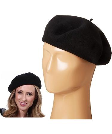 Women's French Wool Beret Hat - Classic Black Beanie Winter Cap - Buy Online on GoSupps.com