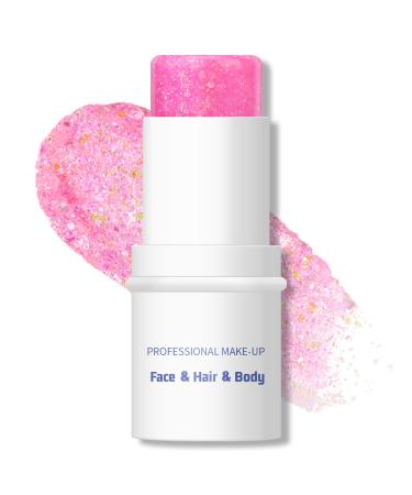 KYDA Body Glitter Stick Chunky Glitter Gel for Face Body Hair Sparkling Holographic Mermaid Sequins Paint Waterproof Multiuse Makeup Glitter Gel Pink