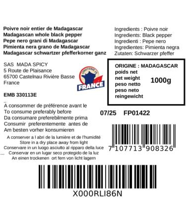 Black peppercorns from Madagascar 1000gr. Resealable bag. "Sustainable agriculture" - Buy Online on GoSupps.com