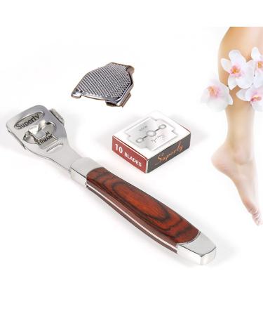 FDIT 3 types of foot scraps multifunctional wood handle stainless steel Dead Skin Remover Foot files for foot care removal of solid cracked skin (foot scraper + blade + dead Skin Rub) - Buy Online on GoSupps.com
