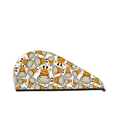 Hair Towel Wrap Hair Drying Towel with Button Towel Turban Head Towel to Dry Hair Quickly (Giraffes Head)