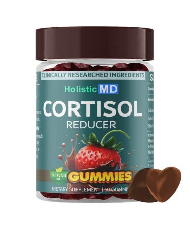 Holistic MD Lower Cortisol for Women and Men - Best Cortisol Blocker with Clinically Researched Ingredients - Sugar Free with Monk Fruit - 60 Chocolate Strawberry Flavor Gummies