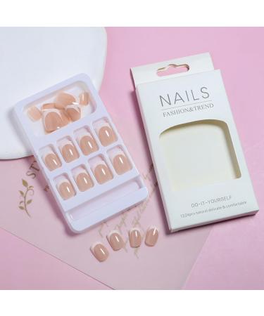 Short Square Press on Nails - French Tip Full Cover Acrylic Fake Nails - 24Pcs Exquisite Design Manicure Tips for Women & Men - Buy Online on GoSupps.com