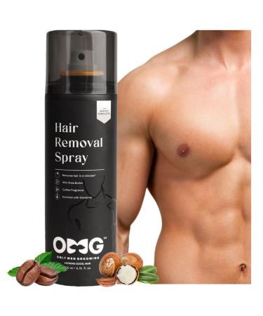 OMG Hair Removal Spray for Men | Painless Body Hair Removal pray for Chest Back Hands Legs and Intimate Areas | with Coffee Fragrance Shea Butter and Glycerine | Works in less than 10 Minutes| 200ml