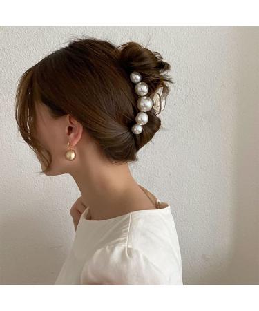 Set of 4 Pearl Hair Claw Clips - Fancy Acrylic Barrettes for Thick Curly Hair - Buy Online on GoSupps.com