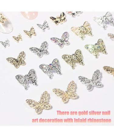 22PCS Mixed 3D Metal Butterfly Nail Charms - Shiny Rhinestones for Nail Art - DIY Crafts in Gold and Silver - Buy Online on GoSupps.com