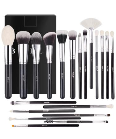 BEILI Makeup Brushes 20pcs Makeup Brush Set Natural Goat Hair Premium Synthetic Kabuki Foundation Face Powder Fan Contour Concealer Eye Shadows Eyebrow Eyeliner Make Up Brush Tools Kit(Black) Black-20pcs