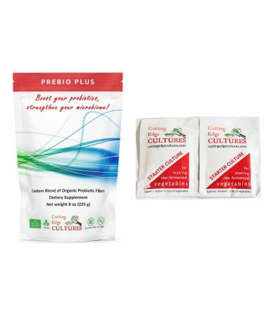 Cutting Edge Cultures Prebio Plus Prebiotic Fiber Powder Best Custom Blend of Organic Prebiotic Fibers Dietary Supplement 8 oz (Prebio Plus 8oz + Vegetable Starter 4 Grams)