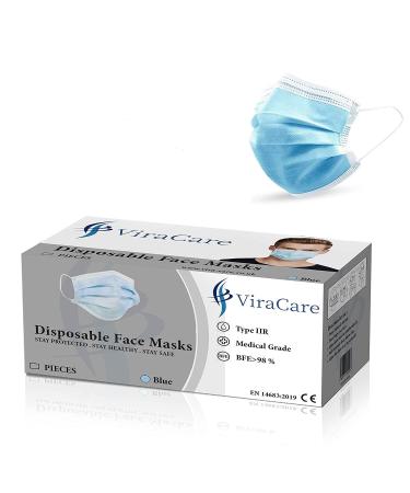 ViraCare 3 Ply Medical Surgical Face_Mask Face Covering Type IIR Fluid Resistant with Ear Loop 50 PIECES (UK Stock Available) Single