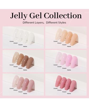 Modelones Gel Nail Polish Set 6 Colors Transparent Jelly Gel Polish Kit Sheer Pink Nude Milky White Nail Polish Gel Soak Off LED Gel Nail Kit DIY Nail Art Salon Manicure Gifts for Women Girls Jelly Nude - Buy Online on GoSupps.com