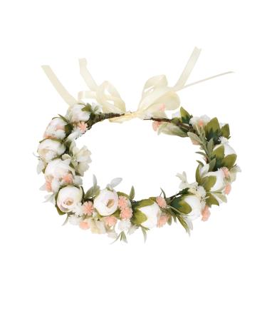 Flower Crown Headbands Boho Floral Headband Wreath Flower Headbands for Women Girls Floral Headband for Women Girl Wedding Ceremony Party Festival - White