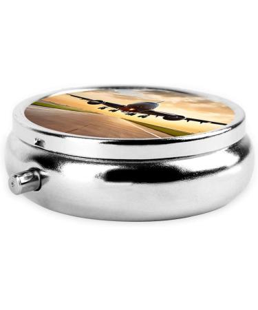 Airplane Printed Mini Round Pill Box | 3 Compartment Travel Pill Organizer | Portable Medicine Case for Home & Office Use - Buy Online on GoSupps.com