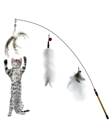 2022 Latest Cat Feather Toys, Interactive Cat Toys Kitten Toys, 1PCS Elasticity Cat Wand Toy and 3PCS Teaser Refills Tail Bird Feathers, Cat Toys for Indoor Cats Kitten Play Chase Exercise Classic Style