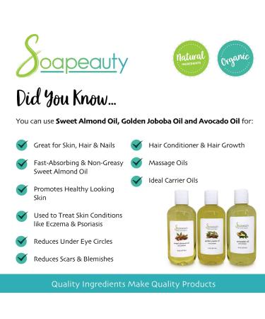 Organic Cold Pressed Unrefined Trio: Sweet Almond, Golden Jojoba, Avocado Oil | 3-Pack 8oz for Skin, Face, Hair, Soap Making | Carrier for Essential Oils - Buy Online on GoSupps.com