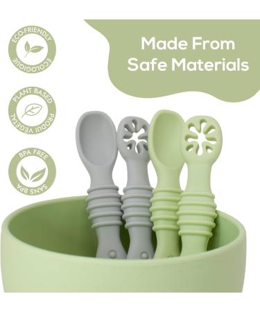4 Pack Baby Silicone Spoons First + Second Stage Spoons Baby Feeding Spoons BPA Free Self Feeding Baby Spoons Baby & Toddler Utensil o1baby (Grey Green) - Buy Online on GoSupps.com