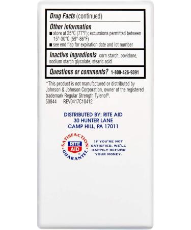Rite Aid Acetaminophen 325mg - 100 Tablets | Pain Relief & Fever Reducer for Joint, Muscle, Arthritis & Back Pain - Buy Online on GoSupps.com