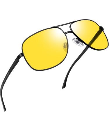 Joopin Polarised Sunglasses Mens UV Protection Al-Mg Metal Frame Double Bridge Aviation Sunglasses for Men Women Sun Glasses for Driving A01-black Frame Yellow Lens