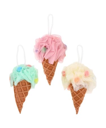 Minkissy Loofah Shower Sponge 3pcs Ice Cream Shower Sponge Body Shower Sponge Balls Bath Exfoliating Loofahs Scrubber Bath Accessories for Women Girls Kids Bath Sponge Loofah Sponge Assorted Color