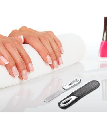 Stainless Steel Nail Files Set with Leather Case - Double Sided Grit Diamond Fingernail File for Natural Nails - Non Slip Handle, Metal File Emery Boards (Black) - Buy Online on GoSupps.com