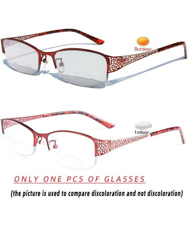 Women's Photochromic Bifocal Reading Glasses Red Metal Frame 2.75x - Transition Sun Glasses for Presbyopia - Buy Online on GoSupps.com