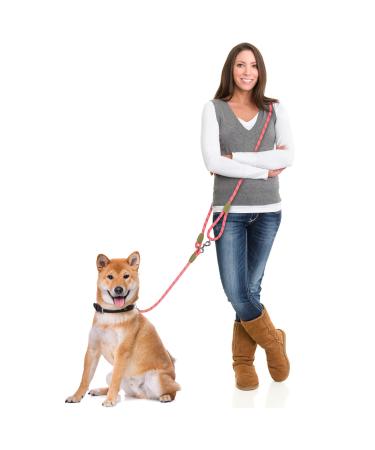 Hands free dog leash 220cm rope crossbody dog leash reflective for large medium small dogs go jogging and running hands free-pink