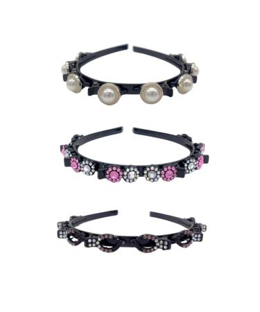BeautyHair 3 pieces Double-Layered Headbands with Clip - Imitation Diamonds and Pearl Elegance  Fashionable hair accessory  On-trend headband hairstyle