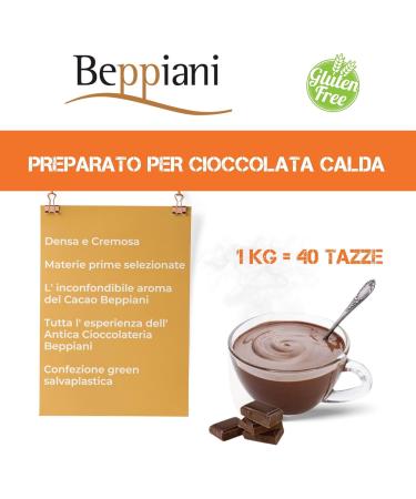 Beppiani 1 kg of hot chocolate prepared for hot chocolate corresponds to 40 cans of hot chocolate bags dense and creamy like bar intense aroma natural ingredients and glutenfree - Buy Online on GoSupps.com