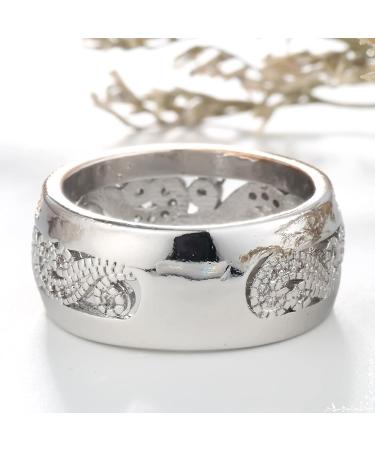 Aotiwe Women's Wide Hollow Pattern Wedding Ring - Silver with White Round Cut Zirconia (Size 54) - Elegant & Stylish International Shipping - Buy Online on GoSupps.com