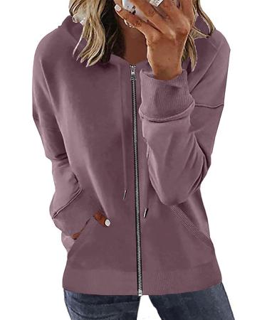 oelaio Fashion Woman Long Sleeve Zipper Open Front Loose Outerwear Printing Blouse Coat Tops Pockets Hooded Blouse Purple XX-Large - Buy Online on GoSupps.com