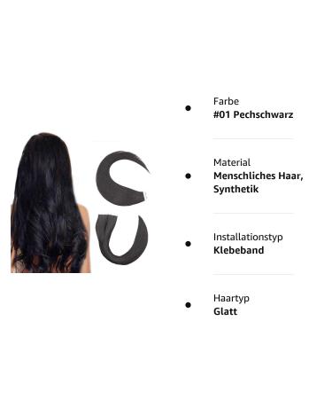 Tape Extensions Real Hair - Adhesive Hairpiece - Straight Remy 12 30cm 20g Human Hair #01 Pitch Black - 20 Pieces - Buy Online on GoSupps.com