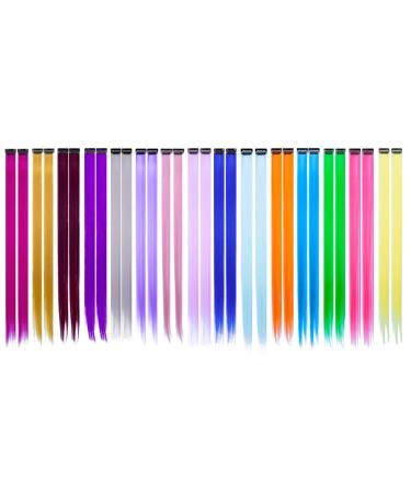 Colored hair extension clips 30 pieces of multi-colored strands of hair to clip 55cm hair parts real hair for hair salon supply (15 colors)