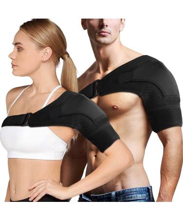 GJKJ Shoulder Brace Adjustable for Women and Men, Compression Support Sleeve Wrap for Rotator Cuff Injuries, Dislocated AC Joint, Sprain and Arthritis Pain Relief, Breathable Neoprene Shoulder Support Black-Small Size