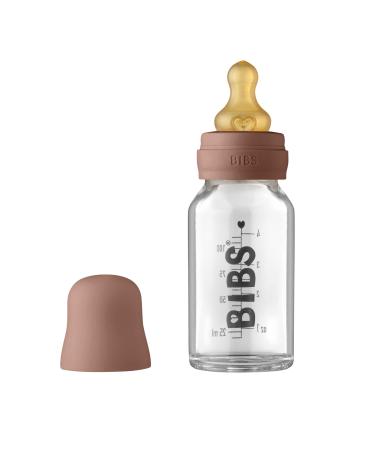 Bibs Baby Glass Bottle reduces colic round sucker made of natural rubberx supports breastfeeding.Made in Denmark Complete Set - 110 ml Woodchuck