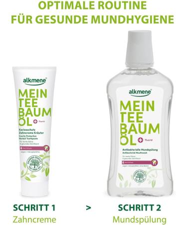 Alkmen Tea Tree Oil Mouthwash - 2x500ml Antibacterial Formula for Strong Teeth & Healthy Gums | Vegan & Climate Neutral | 6-Fold Protection - Buy Online on GoSupps.com