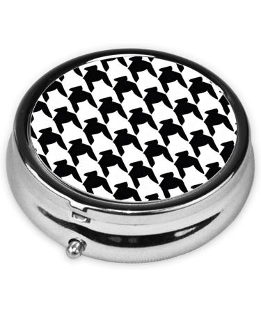 Houndstooth Black Mini Round Pill Box | 3 Compartment Travel Pill Organizer | Portable Medicine Case for Home & Office - Buy Online on GoSupps.com