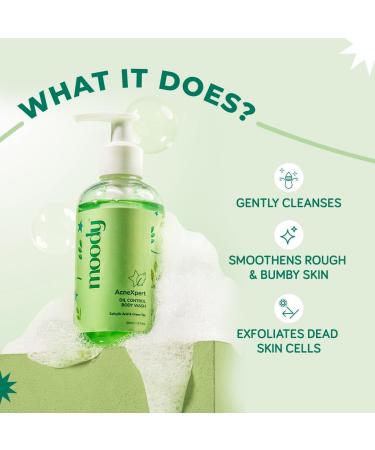 Moo dy AcneXpert Body Wash - 2% Salicylic Acid 5% Niacinamide & Green Tea | Acne Prevention & Deep Cleanse | Paraben & Sulphate Free | 200ml - Suitable for All Skin Types - Buy Online on GoSupps.com