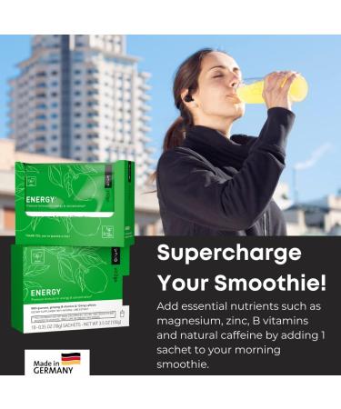 Energy Powder with Magnesium Zinc & B Vitamins | 124mg Natural Caffeine from Ginseng & Guarana | 10 Sachets for Enhanced Performance - Buy Online on GoSupps.com