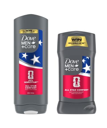 DOVE MEN + CARE - Limited Edition FIFA Regimen Body Wash & Deodorant Pack All Star Comfort 2 Count For Men Neutralizes Odor & Hydrates and Cleanses Skin 18 Fl Oz