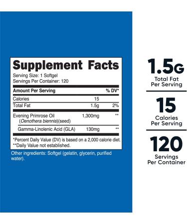 Nutricost Evening Primrose Oil 1300mg - Cold Pressed, Non-GMO, Gluten Free - 120 Softgels - Buy Online on GoSupps.com