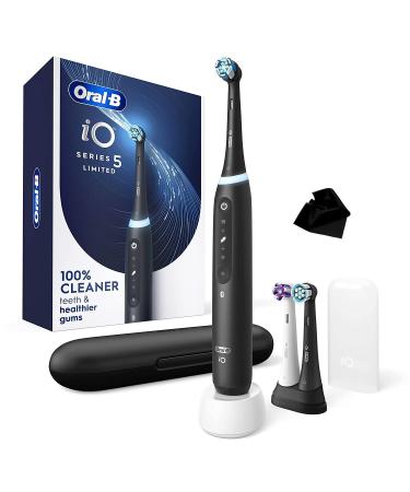 Oral-B iO Series 5 Limited Edition Electric Toothbrush with 3 Brush Heads  Smart Display  Ultimate Clean  Ultimate White  Pressure Sensor  Rechargeable  Black  with Microfiber Cleaning Cloth