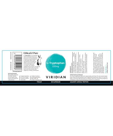 Viridian - L-Tryptophan 220mg - 90 Caps | Supports Mood & Sleep | Serotonin & Melatonin Precursor | Fast Absorbing Free-Form Amino Acid | Vegan & Kosher | Nutritionist Formulated - Buy Online on GoSupps.com