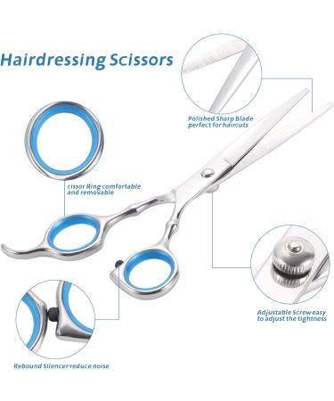 Professional 9-Part Hairdresser Scissors Set - 6.7in Effilator Scissors with Hair Clip Comb & Storage Bag for Beginners - Silver - Buy Online on GoSupps.com