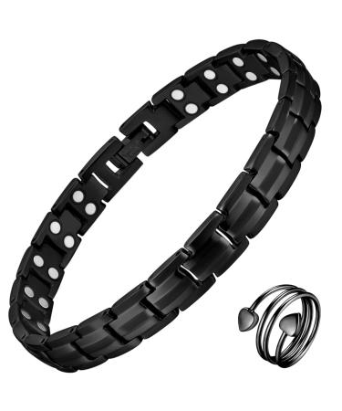 Vicmag Magnetic Bracelets for Women Titanium Steel Double Rows Magnetic Brazaletes Adjustable with Removal Tool and Gift Box (Black)